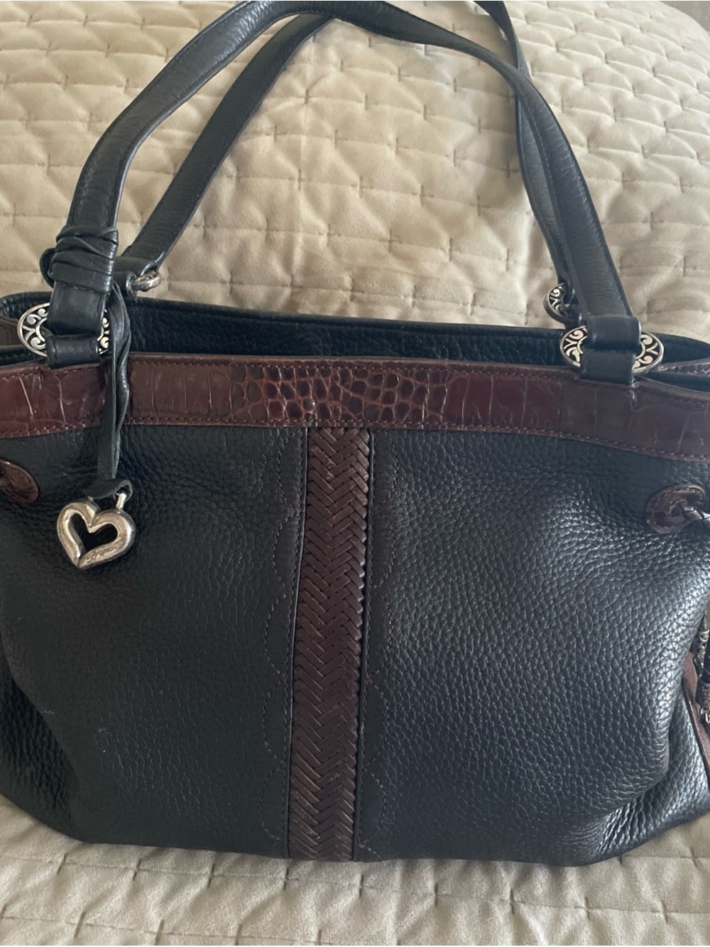 Brighton Black and Brown Leather Shoulder Bag with Heart Charm